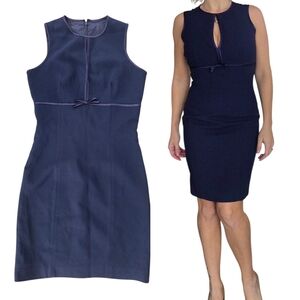 Vtg 90s Navy Dress Fitted Sheath Mini Sz 4 Cutout Coquette Preppy Work Office